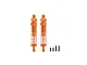 Two orange aluminium RC shock absorbers with matching springs and four black mounting screws displayed against a plain white background.