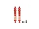 Two red aluminium adjustable rear RC shock absorbers with orange springs and matching mounting hardware on a white background.