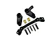 GPM aluminium steering bell crank and drag link assembly in black with mounting hardware laid out on white.