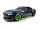 HPI Stage-D10 Ford Mustang GT RC drift car in 1/10 scale featuring vibrant blue and black livery with bright green wheels.