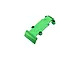 GPM aluminium rear skid plate in green for 1/16 scale RC models, studio product shot on white background.