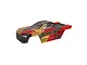 Arrma Mini Kraton truck body shell featuring a gold, red, and black geometric decal scheme against a white background.