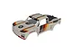 Beige Arrma Mojave 6S BLX V3 short course RC body shell with multi-coloured stripe decals and sponsor branding.