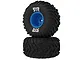 Arrma dBoots Cut Chevron MT tyre and wheel set glued with blue rims and white ARRMA logos against a plain white background.