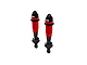 Two red and black Arrma EXB shock absorbers isolated on a clean white background.