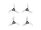 Four clear grey 3-blade propellers arranged in a two by two grid on a plain white background.