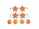 GPM orange anodized aluminium clawed wheel hexes, pins, and wheel nuts laid out on a white background with a faint watermark.
