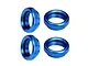 Four blue anodized aluminium shock collars shown from angled and top perspectives on a plain white background.