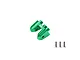 GPM aluminium front lower suspension link stabiliser in green with three mounting screws on a plain background.