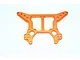 GPM aluminium rear shock tower in orange, featuring multiple mounting holes and cutouts against a plain white background.