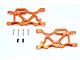 Two orange anodised aluminium rear lower suspension arms with metal screws on a plain white background.