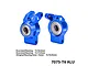 Two blue anodized aluminium rear hubs with installed bearings, marked L and R, on a white background with text specs.