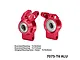 Two red anodized aluminium rear hubs with pre-installed ball bearings and L and R orientation markings.