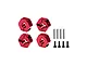 GPM Aluminium 12mm Clamping Wheel Hexes in red, with four wheel hexes, four pins, and four socket screws on a white background.