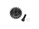 Losi steel 21-tooth pinion gear with integrated hub, mounting screw, and flat washer on white background.