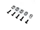 Losi engine mount insert set with five silver metal inserts and five black screws on a white background.