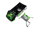 Losi 1/10 22S DLM painted body shell in black and green with racing decals on a white background.