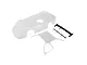 Losi 1/10 22S DLM clear unpainted body shell with separate roof piece, black wing, and hardware set on a white background.