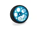 Spektrum wide aluminium wheel with a blue circle design and black foam tire on a white background.