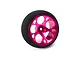Pink aluminium wide circle transmitter wheel with black foam grip, isolated on a white studio background.