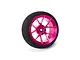 Spektrum wide spoke RC transmitter wheel with a bright pink metallic rim and a thick black foam grip on a white background.
