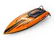 Atrek Stealth 25-inch brushless RC speed boat in orange and black, viewed from above against a white background.