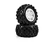 Pro-Line 1/16 Badlands MX MT Tyres on White Split Six Rims stacked against a clean white background.