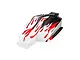Pro-Line 1/8 scale painted body shell featuring a red, white, and black flame design, shown on a white background.