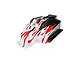 Pro-Line 1/8 scale painted buggy body shell featuring a red, white, and black flame design against a white background.