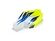 Pro-Line 1/8 scale painted RC buggy body shell featuring a yellow, blue, silver, and black graphic design.