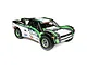 Losi Super Baja Rey 1/6 scale RC short course truck in black, white, and green livery, viewed from a high angle.