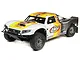 Losi 5IVE-T 2.0 1/5 scale 4WD petrol RC short course truck in orange, white, and grey livery on a white background.