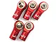 Five red anodized aluminium rod ends with silver ball joints, each featuring the Yeah Racing logo, arranged on a white background.