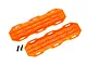 Two bright orange plastic recovery boards for RC crawlers, shown with two small black mounting screws on a white background.