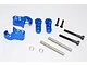 GPM Racing blue aluminium rear adjustable shock mount set for Traxxas X-Maxx, including mounting hardware and pins.