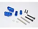 GPM Racing blue aluminium front adjustable shock mount set for Traxxas X-Maxx including mounting hardware and screws.