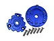 GPM Racing blue anodized aluminium cush drive housing components and six mounting screws on a white background.
