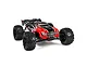 ARRMA Kraton 1/8 scale 4WD electric brushless RC truggy in red and black, shown from a front three-quarter angle on a white background.