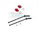 GPM Racing red aluminium wheel hex extensions and black steel CVD drive shafts for ARRMA Kraton RC cars.