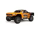 ARRMA Senton 4x4 BLX 3S RC short course truck in orange and black livery, viewed from a three-quarter angle against a white background.