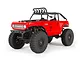A red Axial SCX24 Deadbolt 1/24 scale RC rock crawler truck viewed from a front three-quarter angle against a white background.