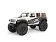 A white Axial SCX24 2019 Jeep Wrangler JLU CRC RC rock crawler on a white background.