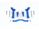 GPM Racing blue aluminium front shock tower mount set for Traxxas Maxx 4S, including mounting hardware on a white background.