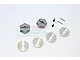GPM Racing 12mm to 17mm hex adapters with silver washers, pins, and screws on a white background.