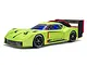 ARRMA Vendetta 4x4 3S BLX RC car in bright green with black wheels and a large rear wing, shown from a three-quarter angle on a white background.