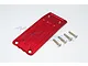 GPM Racing red anodized aluminium front skid plate with four included mounting screws on a white background.