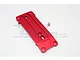 A red anodized aluminium RC suspension tie bar with a single mounting screw on a white background.