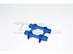 A blue anodized aluminium front bulkhead part by GPM Racing for RC cars, shown against a white background with a faint watermark.
