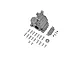 GPM Racing aluminium gearbox case in silver with included screws, bearing, and mounting plate on a white background.