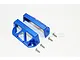 Two blue anodized aluminium GPM Racing servo protectors with four included mounting screws on a white background.